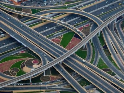 aerial photography of gray concrete roads