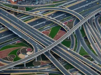 aerial photography of gray concrete roads