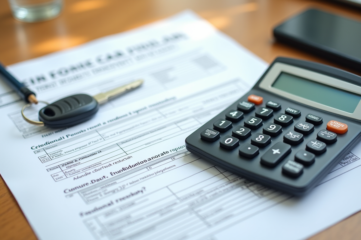 Calculatrice et clé de voiture sur documents de taxe écologique