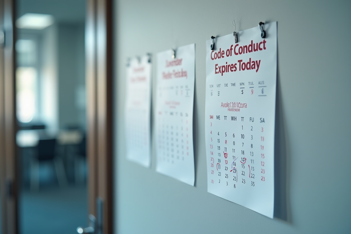 Calendrier mural avec date du code de conduite expiree