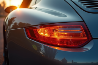 Détail d'un clignotant orange de voiture en gros plan