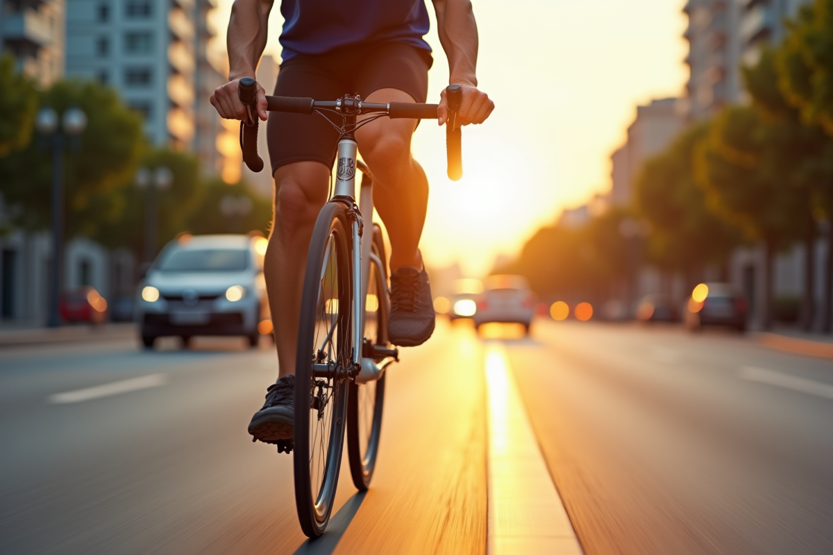 Cycliste urbain roulant avec pneus bien gonfles