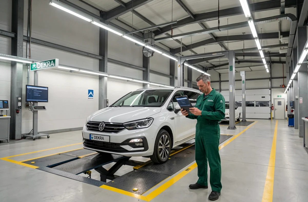Technicien Dekra Automotive consultant les résultats de diagnostic d'un véhicule à Villeneuve-la-Garenne
