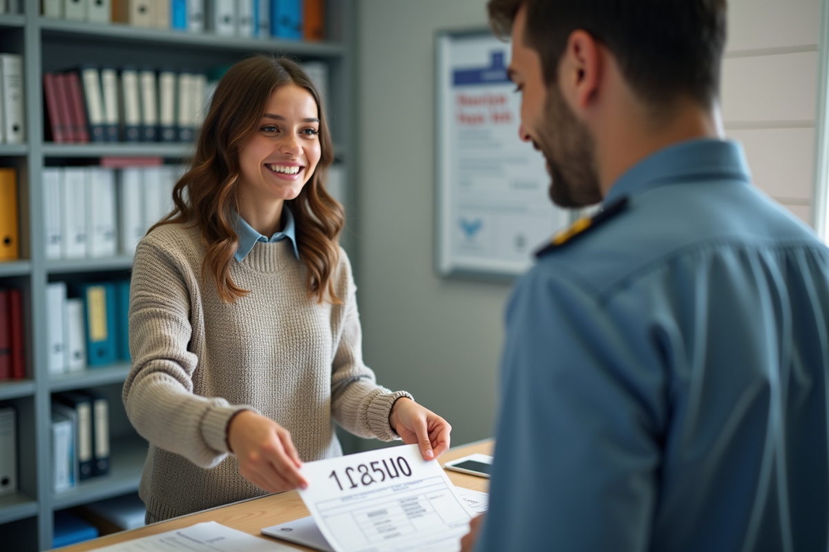 Jeune femme française au guichet de demande d