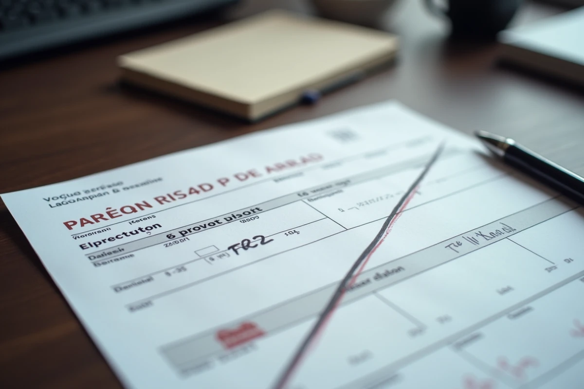 Gros plan d'une carte grise barrée avec signature et date manuscrites sur un bureau en bois pour une cession de véhicule