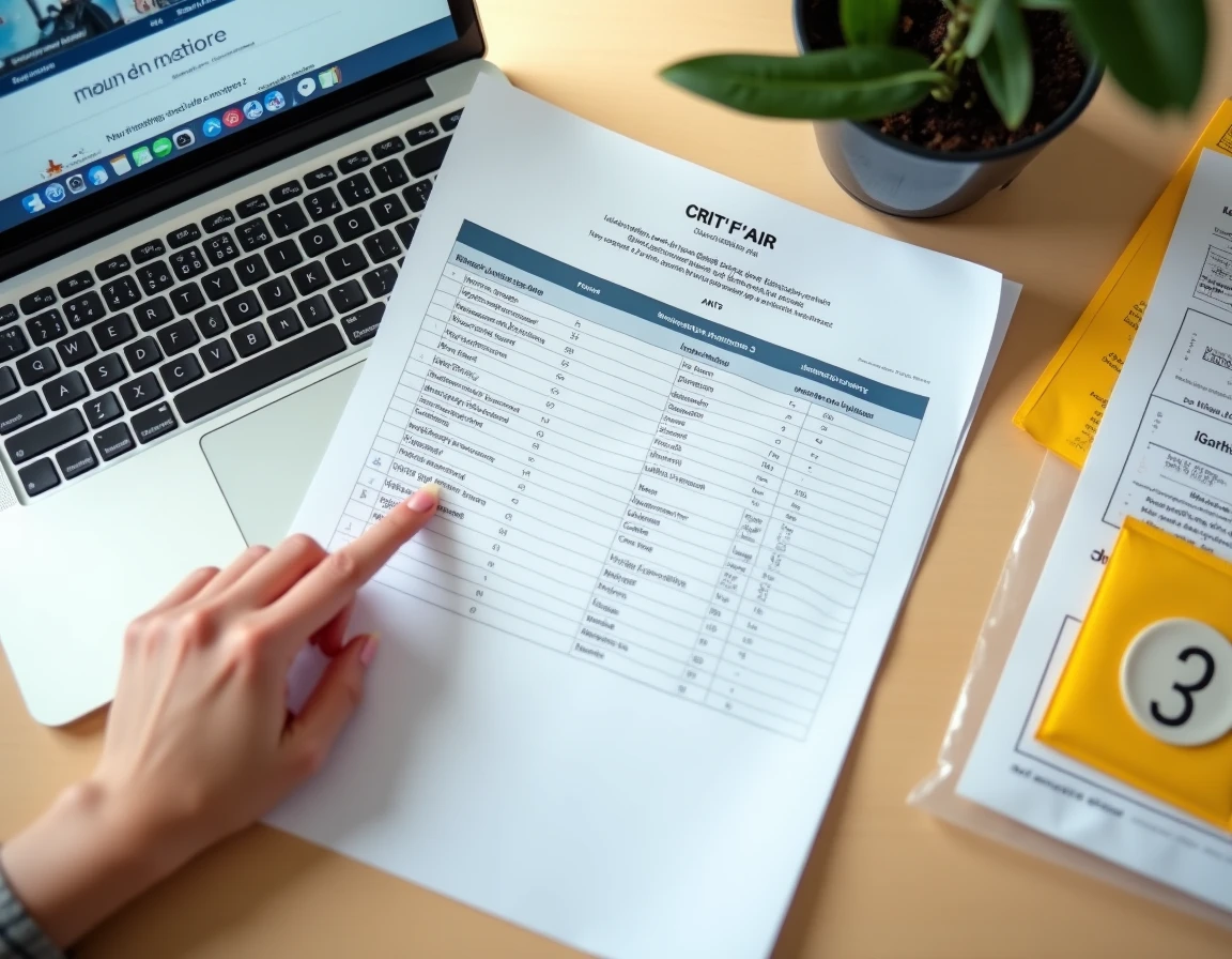 Guide de classification Crit'Air sur un bureau avec document d'immatriculation et vignette jaune numéro 3