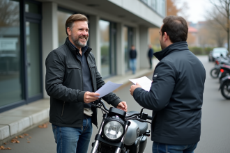 Homme avec moto lors d’un contrôle urbain en extérieur