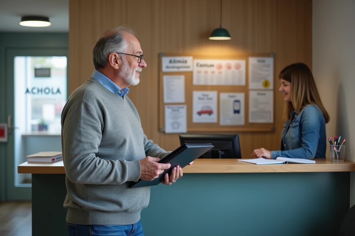 Homme discutant avec la réception d