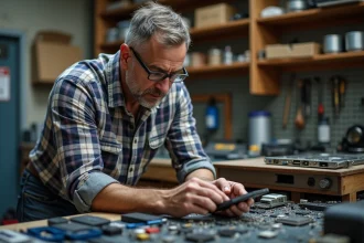 Homme d'âge moyen inspectant un appareil BPGA dans un atelier