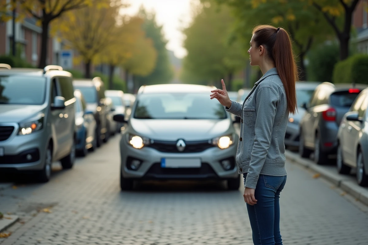 Instructrice de conduite guidant pour stationner en ville
