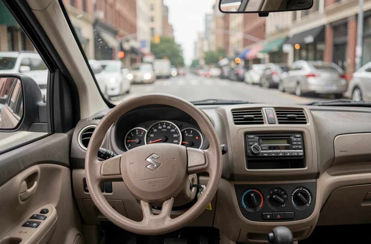 Intérieur d'une voiture sans permis avec tableau de bord et volant en gros plan