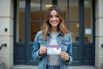 Jeune femme souriante avec permis de conduire en main
