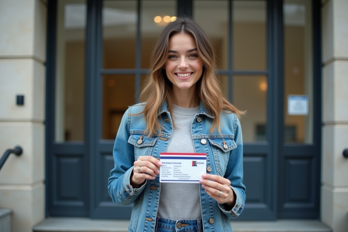 Jeune femme souriante avec permis de conduire en main