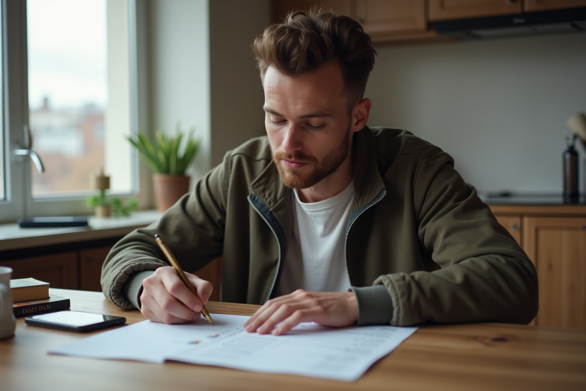 Jeune homme remplissant formulaire avec permis ancien