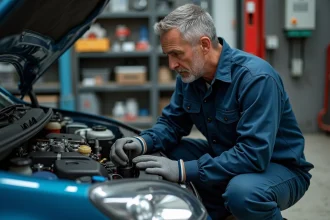 Mécanicien expérimenté inspectant un moteur TCe turbochargé dans un garage automobile professionnel