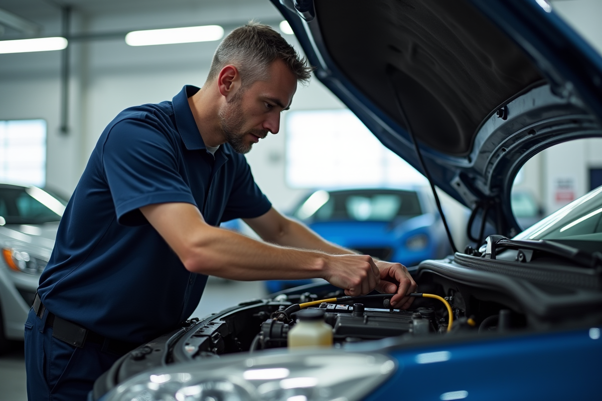 Mécanicien inspectant le moteur d