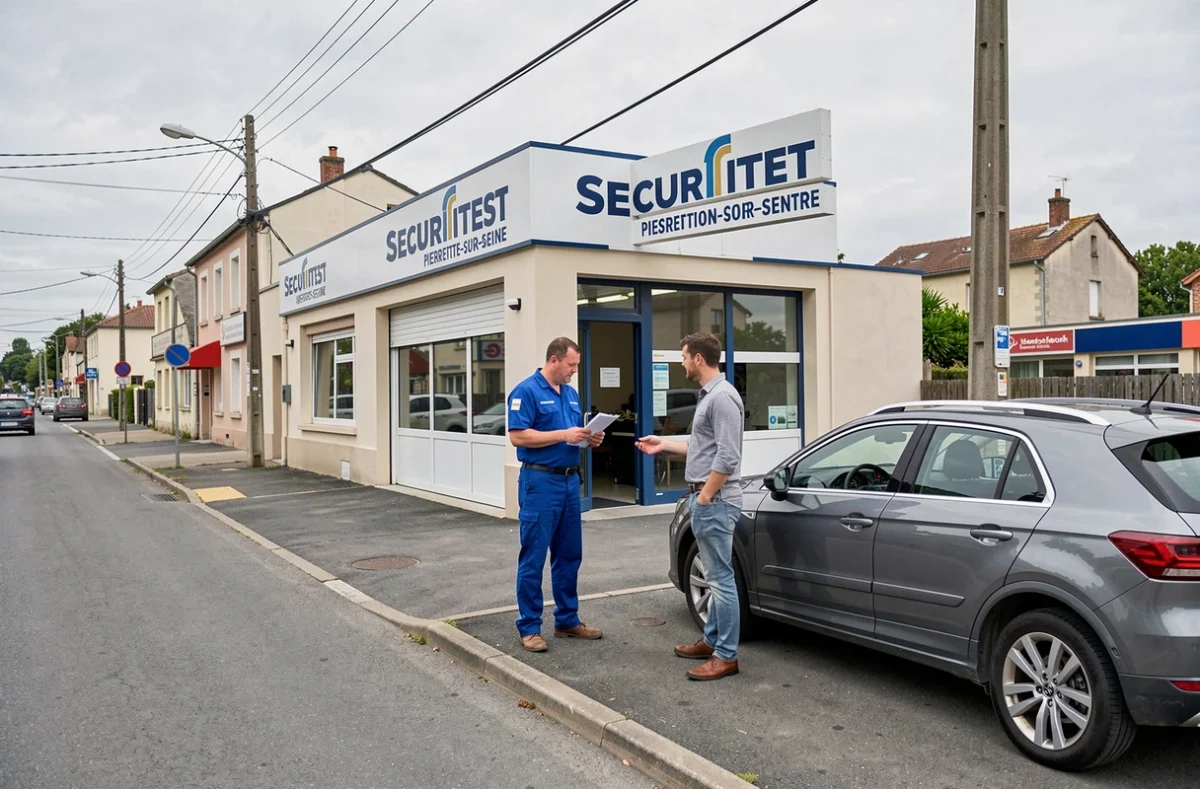 Technicien Securitest discutant avec un client devant le centre de Pierrefitte-sur-Seine